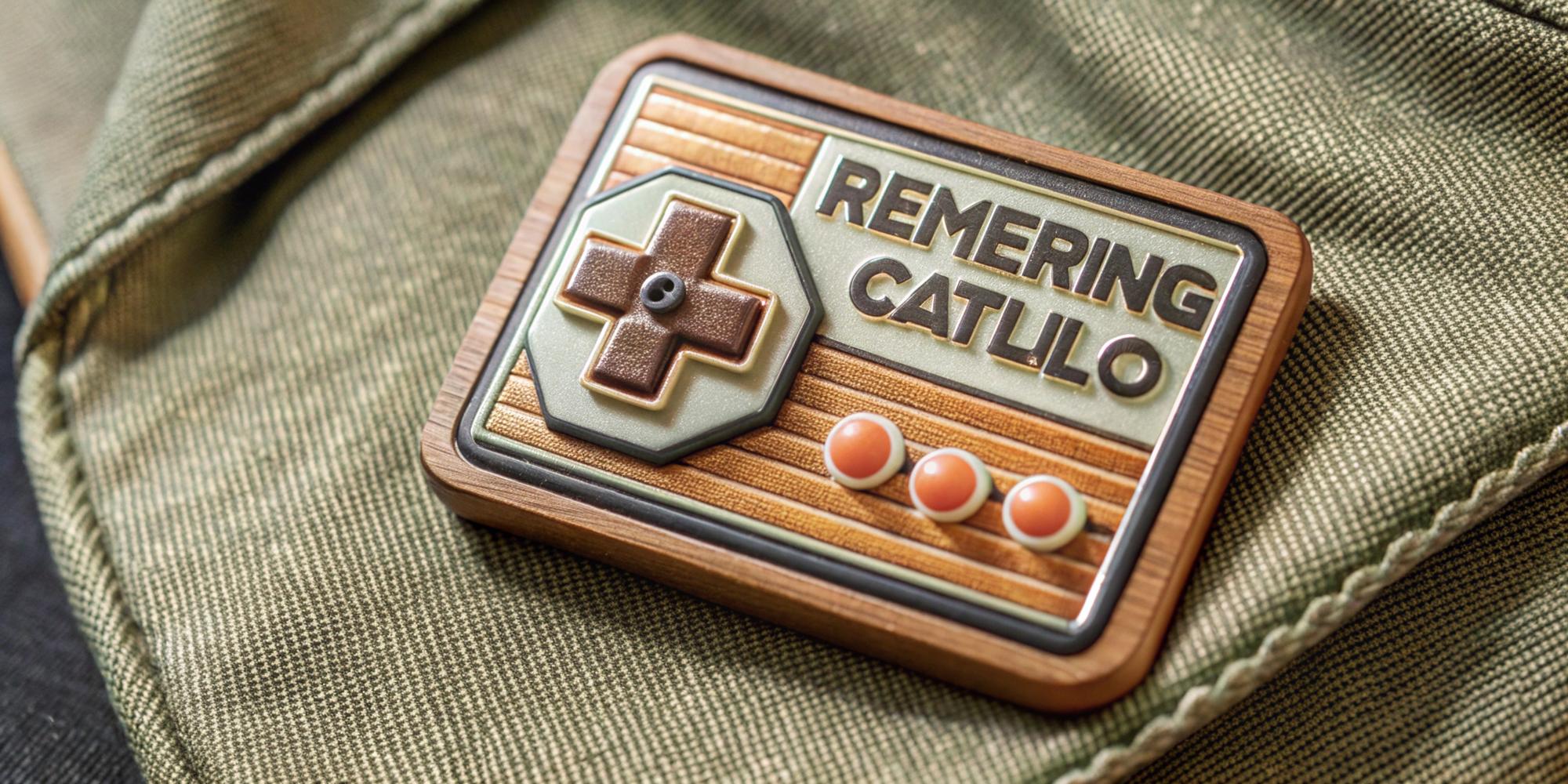 Sample of three embroidery badges on kraft paper